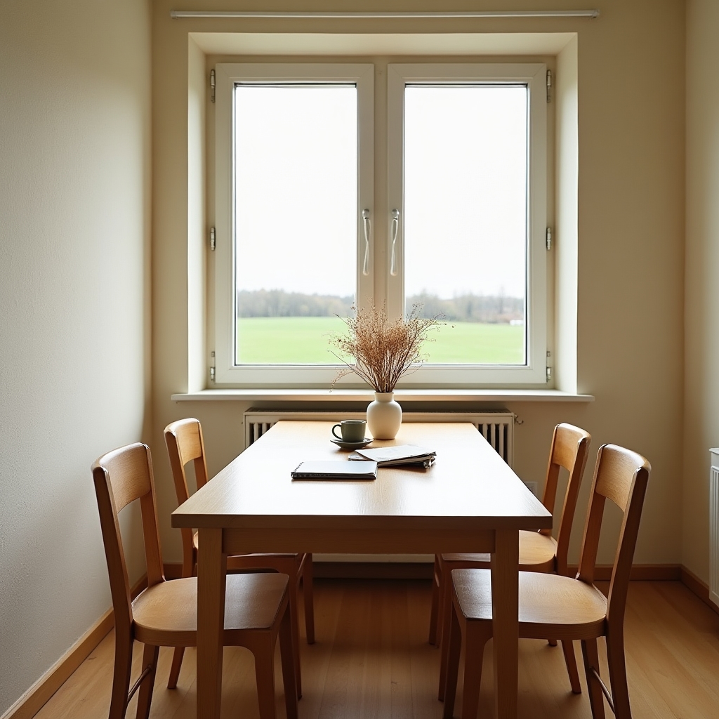 Ruhige Pension im Grünen, helles Zimmer mit Holztisch